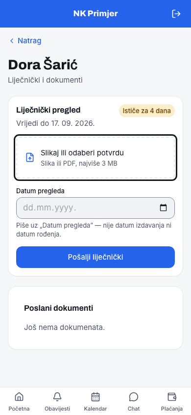 Odaberi Slikaj ili odaberi potvrdu i priloži sliku