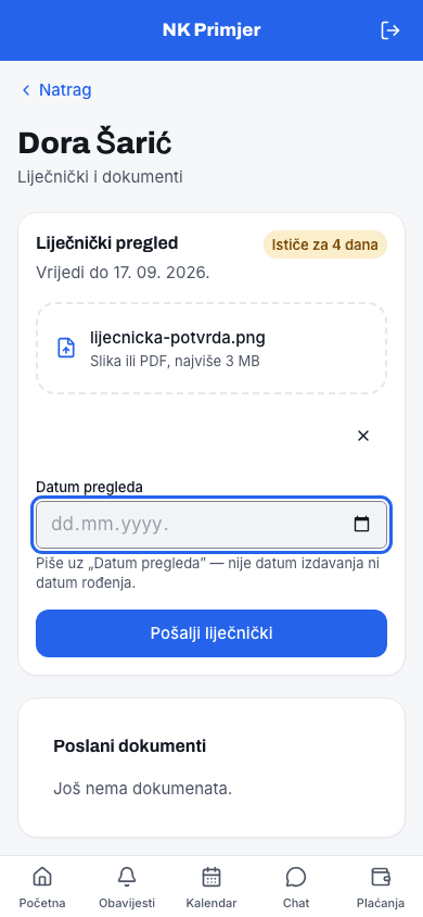 Upiši datum pregleda s potvrde — Trenirko sam izračuna do kad vrijedi