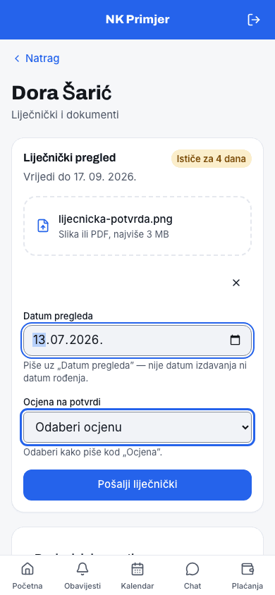 Odaberi ocjenu kako piše na potvrdi