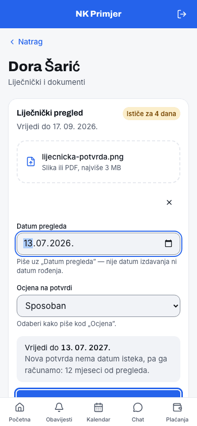Pošalji gumbom Pošalji liječnički