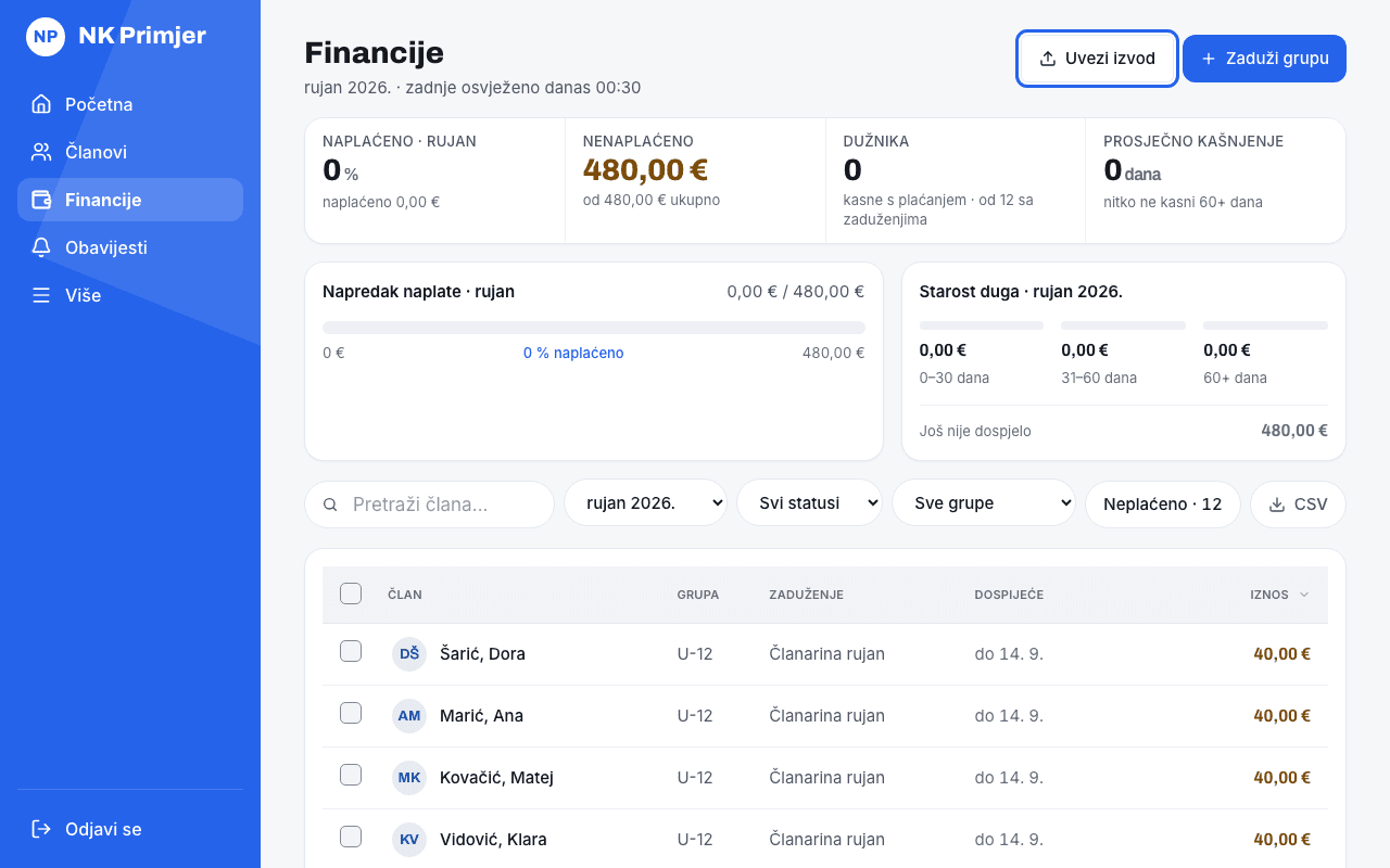 Pokreni Uvezi izvod