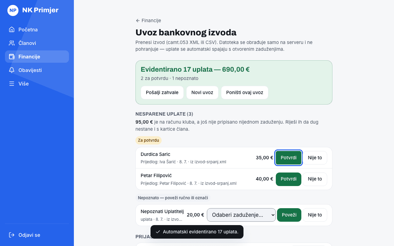 Uplatu koja traži provjeru potvrdi gumbom Potvrdi